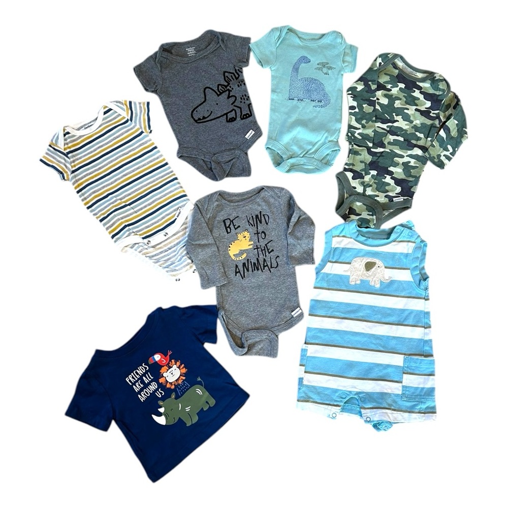Lot Of 7 0-3 Months Baby Clothes Rompers Bodysuits Shirt Gerber Carters Gymboree